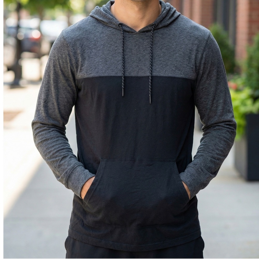 Urban Pipeline Mens Colorblock Hoodie Grey Black Lightweight Pullover RN73277